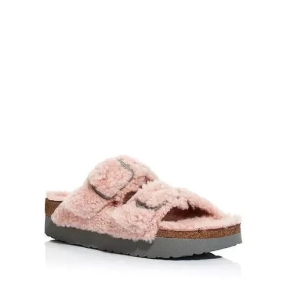 Birkenstock Papillio Women's Teddy Crystal Rose Shearling Slide Sandals Size 39 - Picture 2 of 11
